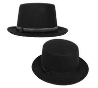 NiceYnn Top Hats for Adults - 1pc High Crown Felt Magician Hat + 2pcs Removable Hat Bands - Unisex Formal Tuxedo Deluxe Cap for 20s Party Steampunk Victorian Ringmaster Halloween Costume Black