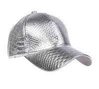 NiceYnn Unisex Baseball Cap Leather Casual Outdoor Sports Golf Visor for Men Women, Pre-Curved Bill Snapback Cap Hip Top Trucker Dad Hat Silver