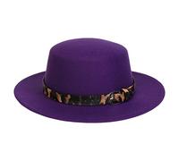 NiceYnn Unisex Trendy Felt Wide Brim Flat Church Derby Cap Headwear Top Hat with Leopard Band, Wool Fedora Panama Bowler Boater Jazz Cap Purple & Belt