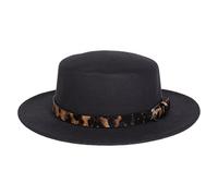 NiceYnn Unisex Trendy Felt Wide Brim Flat Church Derby Cap Headwear Top Hat with Leopard Band, Wool Fedora Panama Bowler Boater Jazz Cap Dark Grey & Belt