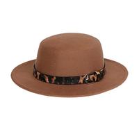 NiceYnn Unisex Trendy Felt Wide Brim Flat Church Derby Cap Headwear Top Hat with Leopard Band, Wool Fedora Panama Bowler Boater Jazz Cap Camel & Belt