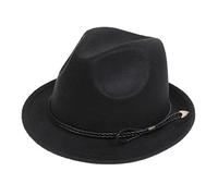 NiceYnn Vintage Trilby Felt Hat, Roll-up Short Brim Wool Unisex Gangster Fedora Hats Jazz Homburg Cap, 1920s Manhattan Panama Hat Black & Black Rope