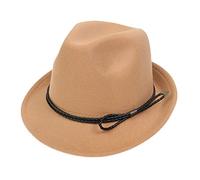 NiceYnn Vintage Trilby Felt Hat, Roll-up Short Brim Wool Unisex Gangster Fedora Hats Jazz Homburg Cap, 1920s Manhattan Panama Hat Camel & Black Rope