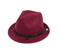 NiceYnn Vintage Trilby Felt Hat, Roll-up Short Brim Wool Unisex Gangster Fedora Hats Jazz Homburg Cap, 1920s Manhattan Panama Hat Burgundy & Black Rope