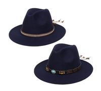 NiceYnn Wide Brim Felt Panama Fedora Hat, Adjustable Removable Replaceable Hat Bands for Mens Womens Classic Classic Cowboy Wool Hats Navyblue