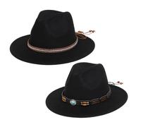 NiceYnn Wide Brim Felt Panama Fedora Hat, Adjustable Removable Replaceable Hat Bands for Mens Womens Classic Classic Cowboy Wool Hats Black
