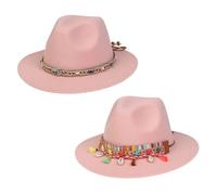 NiceYnn Wide Brim Felt Panama Fedora Hat, Adjustable Removable Replaceable Hat Bands for Mens Womens Classic Classic Cowboy Wool Hats Pink