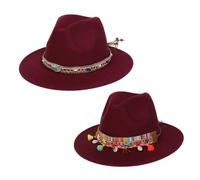 NiceYnn Wide Brim Felt Panama Fedora Hat, Adjustable Removable Replaceable Hat Bands for Mens Womens Classic Classic Cowboy Wool Hats Burgundy