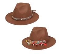 NiceYnn Wide Brim Felt Panama Fedora Hat, Adjustable Removable Replaceable Hat Bands for Mens Womens Classic Classic Cowboy Wool Hats Brown