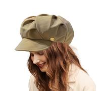 NiceYnn Women Beret Hat Oversizes Soft Pleated Octagonal Peaked Caps Newsboy Painter Artist Hats French Vintage Ladies Baker Boy Hat with Large Brim Cotton Cloth Spring Autumn Cap Khaki