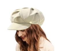NiceYnn Women Beret Hat Oversizes Soft Pleated Octagonal Peaked Caps Newsboy Painter Artist Hats French Vintage Ladies Baker Boy Hat with Large Brim Cotton Cloth Spring Autumn Cap Beige