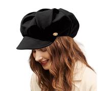 NiceYnn Women Beret Hat Oversizes Soft Pleated Octagonal Peaked Caps Newsboy Painter Artist Hats French Vintage Ladies Baker Boy Hat with Large Brim Cotton Cloth Spring Autumn Cap Black