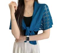 NiceYnn Women Crochet Shawl Wrap Solid Knitted Front Cross Cardigan Outwear Poncho Knotted Cape Scarf Shoulder Tops Wrap False Collar Sun-Proof Shawl Sweater for Air-Conditioned Rooms Blue