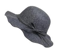 NiceYnn Women Felt Floppy Bowler Boater Hat - 1920s Vintage Wool Cloche Derby Church Wide Brim Cap for Tea Party Wedding Talent Show Funny Dress Up Grey