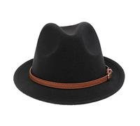 NiceYnn Women Men Wool Panama Hat Curl Brim Jazz Fedoras Gangster Trilby Derby Party Church Hat, Homburg 1920S Vintage Manhattan Felt Cap Black & Belt