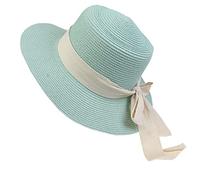 NiceYnn Women Wide Brim Sun Protection Beach Hat White Ribbon Bowknot Straw Cap Casual Ladies Flat Top Hat Boater Church Outdoor Cap E White Bow & Light Green