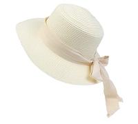 NiceYnn Women Wide Brim Sun Protection Beach Hat White Ribbon Bowknot Straw Cap Casual Ladies Flat Top Hat Boater Church Outdoor Cap E White Bow & Beige
