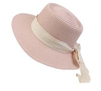 NiceYnn Women Wide Brim Sun Protection Beach Hat White Ribbon Bowknot Straw Cap Casual Ladies Flat Top Hat Boater Church Outdoor Cap E White Bow & Light Pink