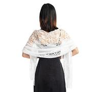 NiceYnn Women's Floral Lace Scarf Shawl with Tassels 179cm, Soft Mesh Fringe Wraps for Wedding Cape Evening Party, Big Size Lightweight Warm Scarves