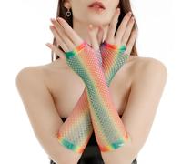 NiceYnn Women's Long Lace Fingerless Gloves, Elbow Length Opera Fishnet, Punk Rock Biker Ripped Arm Warmer Mittens, 80s 90s Party Cosplay Costume Neon Mesh Fishnet