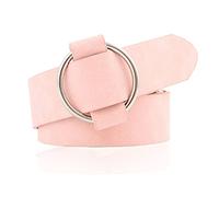 NiceYnn Womens Waist Belts Without Hole and Pin - Slim PU Leather Round Alloy Buckle Adjustable 3cm Wide Dress Belts for Jeans Dresses Pants Coat Pink