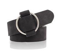 NiceYnn Womens Waist Belts Without Hole and Pin - Slim PU Leather Round Alloy Buckle Adjustable 3cm Wide Dress Belts for Jeans Dresses Pants Coat Black