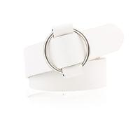 NiceYnn Womens Waist Belts Without Hole and Pin - Slim PU Leather Round Alloy Buckle Adjustable 3cm Wide Dress Belts for Jeans Dresses Pants Coat White