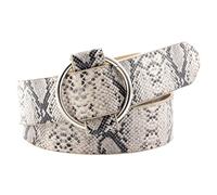 NiceYnn Womens Waist Belts Without Hole and Pin - Slim PU Leather Round Alloy Buckle Adjustable 3cm Wide Dress Belts for Jeans Dresses Pants Coat Snake
