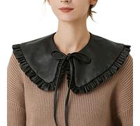 NiceYnn Wool Shawl False Collar Neck Warmer, PU Detachable Mini Cape Dickey Fake Collar for Sweaters Collarless Clothes Black PU Ruffles Collar