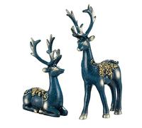 Niceyoeuk 2Pcs Christmas Reindeer Figurines Sitting and Standing Deer Statues Xmas Deer Statue for Home Office Decoration Ornament (Blue, One Size)