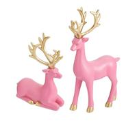 Niceyoeuk 2Pcs Christmas Reindeer Figurines Sitting and Standing Deer Statues Xmas Deer Statue for Home Office Decoration Ornament (Pink, One Size)