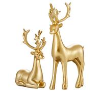 Niceyoeuk 2Pcs Christmas Reindeer Figurines Sitting and Standing Deer Statues Xmas Deer Statue for Home Office Decoration Ornament (Golden, One Size)