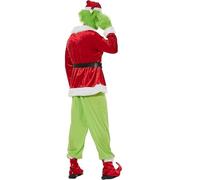 Niceyoeuk 7PCS Christmas Green Monster Costume Set How The Green Monster Stole Christmas Halloween Xmas Funny Cosplay Costume Props (Red, S)