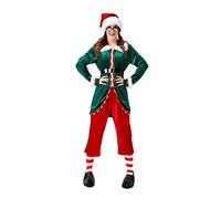 Niceyoeuk Adults Christmas Elf Cosplay Costume Set, Green Deluxe Santa Cosplay Suit, Santa Helper Costume for Men, Women House Party (Green Women, S)