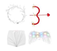 Niceyoeuk Baby Cupid Costume Set 5 Piece Bow Arrow Light-Up Headband Angel Wings Shorts Cosplay Props for Halloween Photo Shoot (Red, 100)