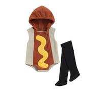 Niceyoeuk Baby Hot Dog Costume Romper Sleeveless Hood Romper Zipper Jumpsuit with Long Socks Halloween Cosplay Set (Brown, 18-24 Months)