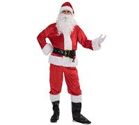 Niceyoeuk Christmas Santa Claus Costume Outfits Suit Adults Cosplay Xmas Party Novelty Tops Pants Deluxe Fancy Clothes Set for Men Women