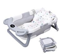 Niceyoeuk Collapsible Baby Bathtub for Newborn to Toddler, Foldable Portable Travel Bathtub with Cushion & Thermometer and Drain Hole, Cute Bear Bathtub for Infants 0-36 Month (Gray, OneSize)