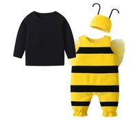 Niceyoeuk Hallowee Animal Costume for Baby Boy and Girl Bee/Ladybug Long Sleeve Tops + Print Overalls + Hat 3 Pcs Outfit (Yellow, 18-24 Months)