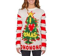Niceyoeuk Women Christmas Knitting Sweater Christmas Tree Print Long Sleeve Loose Casual Party Street Pullover Tops (White, L)