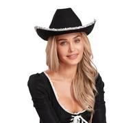 Niceyoeuk Women Men Cowboy Hat Sequins Wide Brim Western Cowgirl Cap Halloween Props Stage Show Cap Sunshade Hat Cosplay Party (Black, One Size)
