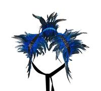 Niceyoeuk Women Natural Feather Cape Maleficent Costume Gothic Lacing Shawl Shrug Collar Feather Cape for Halloween Cosplay Christmas Party (Sapphire Blue, One Size)