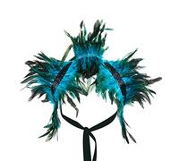 Niceyoeuk Women Natural Feather Cape Maleficent Costume Gothic Lacing Shawl Shrug Collar Feather Cape for Halloween Cosplay Christmas Party (Lake Blue, One Size)