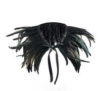 Niceyoeuk Women Natural Feather Cape Maleficent Costume Gothic Lacing Shawl Shrug Collar Feather Cape for Halloween Cosplay Christmas Party (Black Green, One Size)