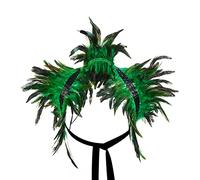 Niceyoeuk Women Natural Feather Cape Maleficent Costume Gothic Lacing Shawl Shrug Collar Feather Cape for Halloween Cosplay Christmas Party (Green, One Size)