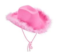 Niceyoeuk Women's Cowgirl Hat Cowboy Hats Fluffy Feather Brim Hat Halloween Cosplay for Bachelor Costume Dress Up Party Role-playing (Pink01, 32cm*42cm*18cm)