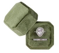 NicGor Velvet Ring Box Double Slots, Gift for Proposals Engagement and Wedding Band Photographs - Octagon Jewelry Ring Boxes, 2 Count (Pack of 1), velvet