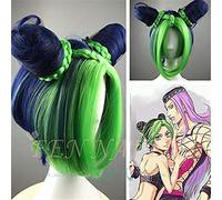 NICHANGHUA JoJo's Bizarre Adventure Golden Wind Cosplay Wig Jolyne Cujoh Kujo Green Buns Braids JoJo no Kimyou na Bouken Synthetic Hair