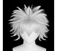 NICHANGHUA Kostenlose Haarkappe + schwarze Perücke für Herren, Cosplay-Perücke, gewellt, kurz, für synthetische Perücken von Anime für Halloween-Kostüme (Color : Silver)
