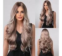 NICHANGHUA Lange synthetische Perücken Ash Grey Brown Ombre für Frauen Schwarze Wellig Für Hallow Cosplay Perücken (Color : LC1001-1)
